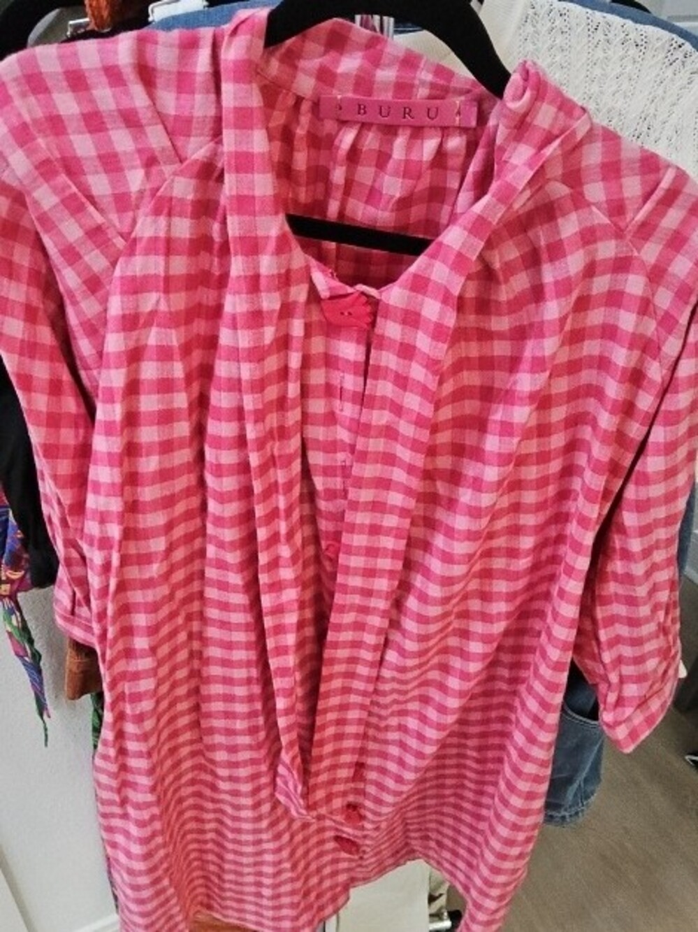 Buru Pink Gingham Button-Up Shirt Dress - Picture 2 of 4